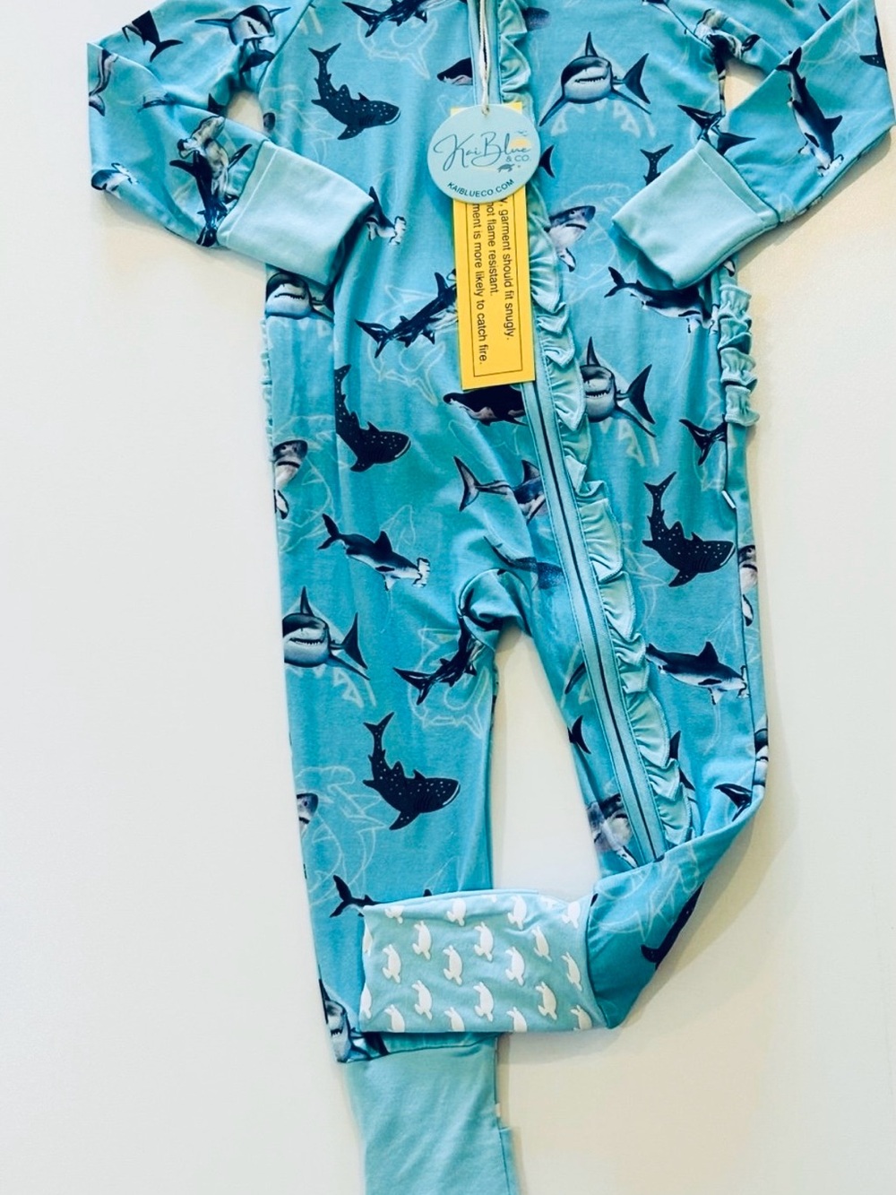 Kai Blue Co Light Blue Shark Bamboo Ruffle Convertible Zippy